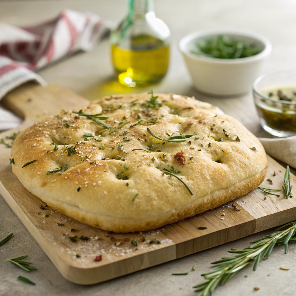 easy focaccia bread recipe – dimpled and herb topped image 1